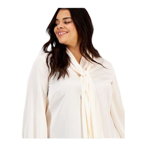 Bar III Womens Bow-Tie Long-Sleeve Blouse Flax Suit Separate Extra Large NWT - Picture 1 of 9